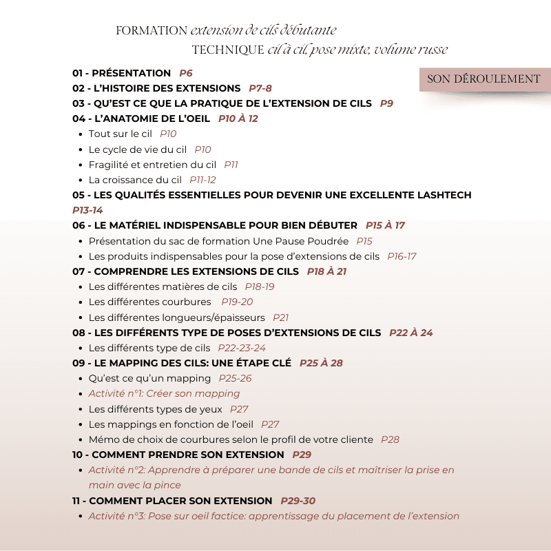 Formation extensions de cils débutante présentiel